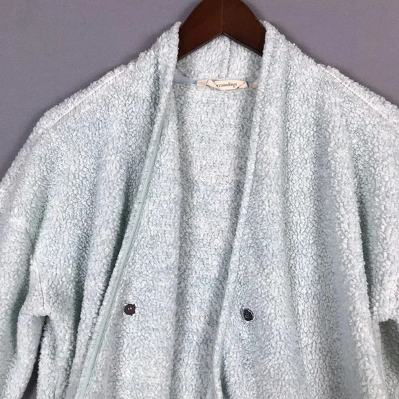 Soft Surroundings Cozy Up Cardi Cardigan Medium M Fleece Pockets Snap Front Blue - Picture 10 of 15